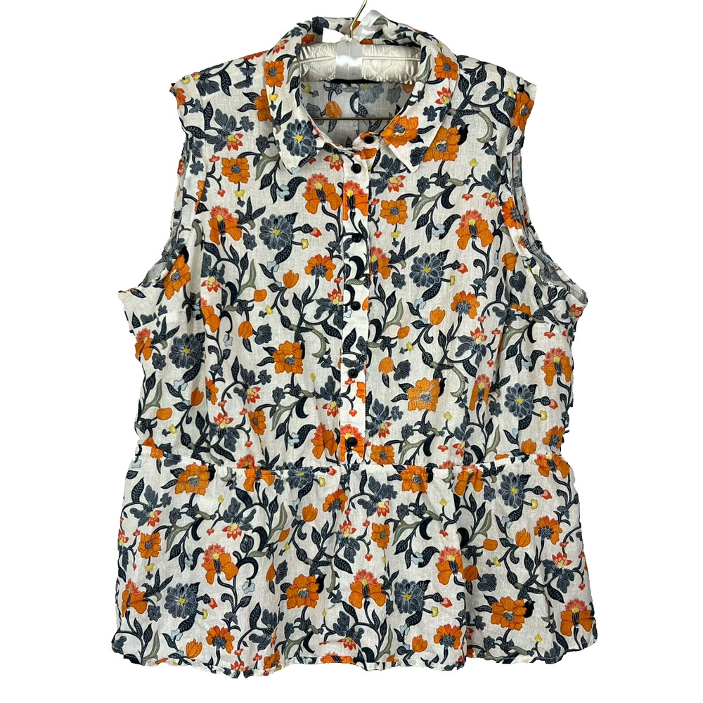 Lane Bryant Blouse Top Women's Plus Size 24 Floral Sleeveless Peplum Linen